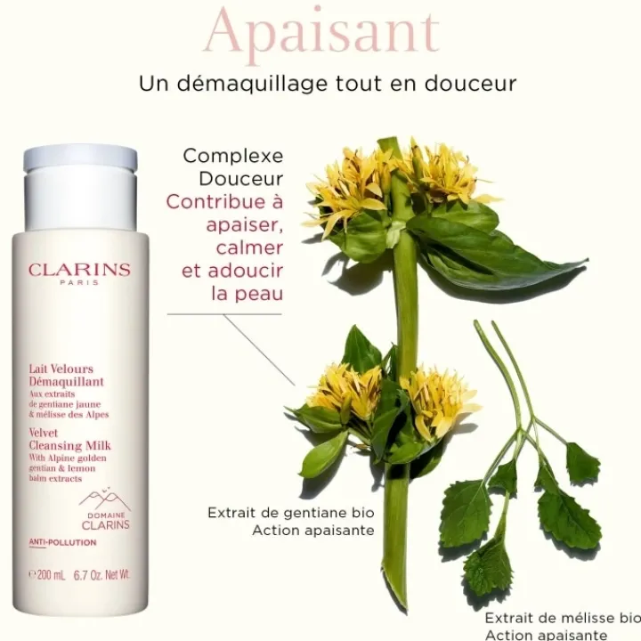 CLARINS Lait Velours Démaquillant Aux Extraits de Gentiane Jaune & Mélisse des Alpes