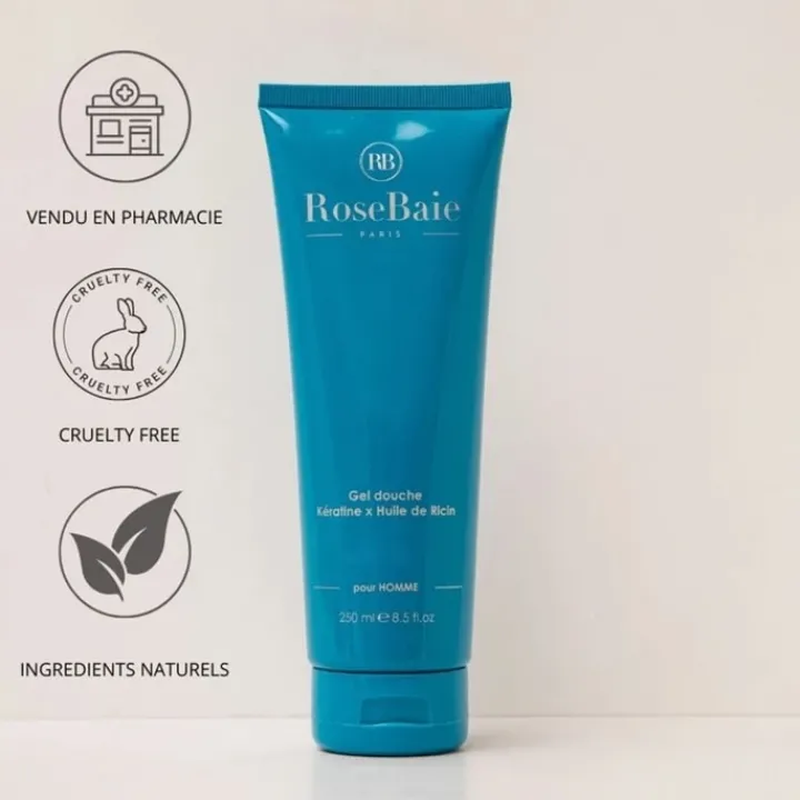 Homme RoseBaie Paris Kératine x Huile de Ricin Gel Douche pour Homme